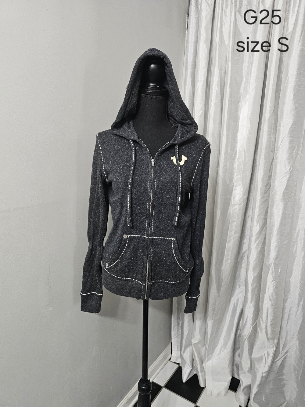 Women’s Dark Gray Zip-Up Hoodie Jacket with Contrast Stitching